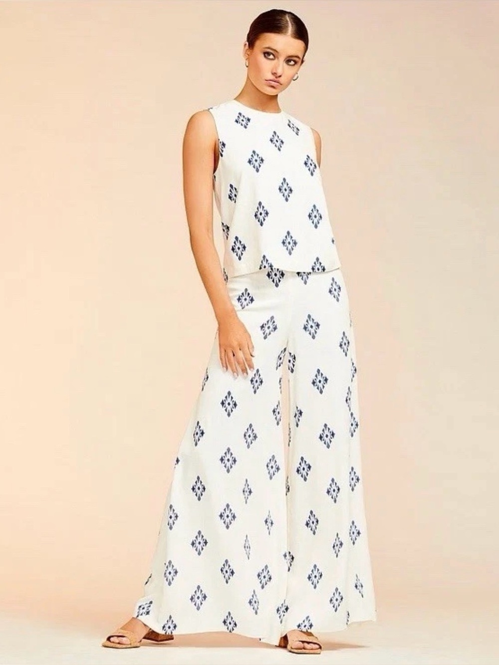 Alex Marie White Tank Top with Navy Diamond Print - Picture 7 of 7